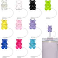 Dustproof Straw Topper Splashproof Straw Cap Colorful Transparent Stanley Cup Accessories Cute Bear Straw Cover 30&40 Oz Cup 8mm