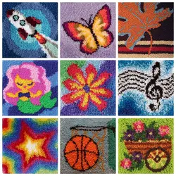 New Decorative Cartoon Carpet Crocheting Kit DIY Cushion Carpet Flower Latch Hook Rug Kit Needlework Crocheting Embroidery