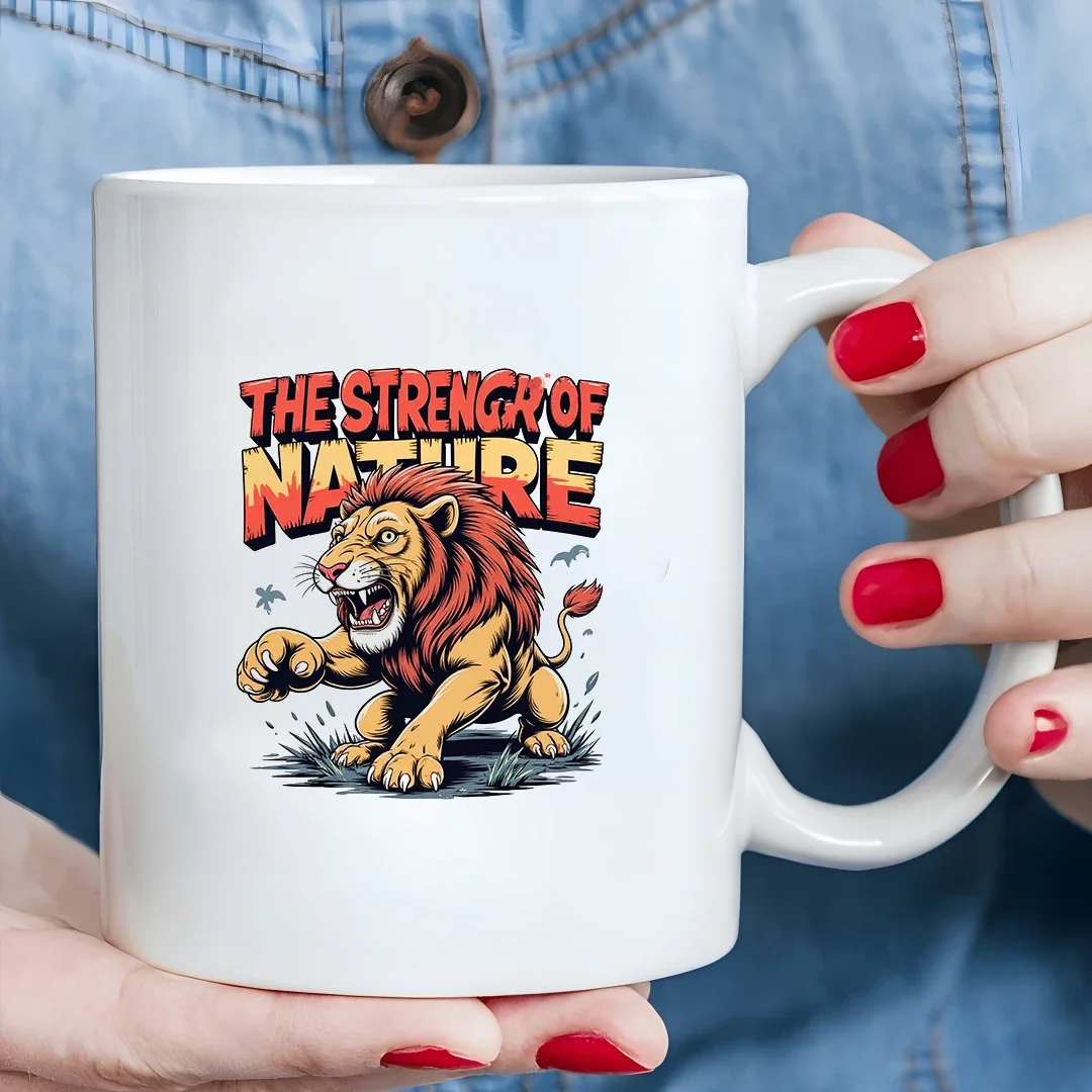 

11oz cartoon lion mug + Nature Power theme Christmas family office cup gift of choice