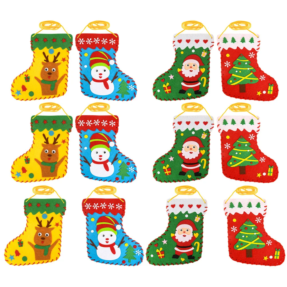 20 PCS Christmas Socks DIY Children's Handmade Non-woven Educational Toys Felt Stockings Kit Sewing for Beginners Kits