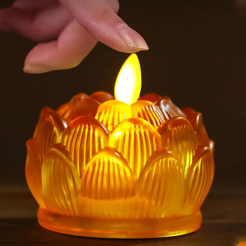 Led Reusable Buddha Lotus Lamp Electric Candle Lamp Household Fortune Decoration Home Buddhist Votive Holder Without Battery