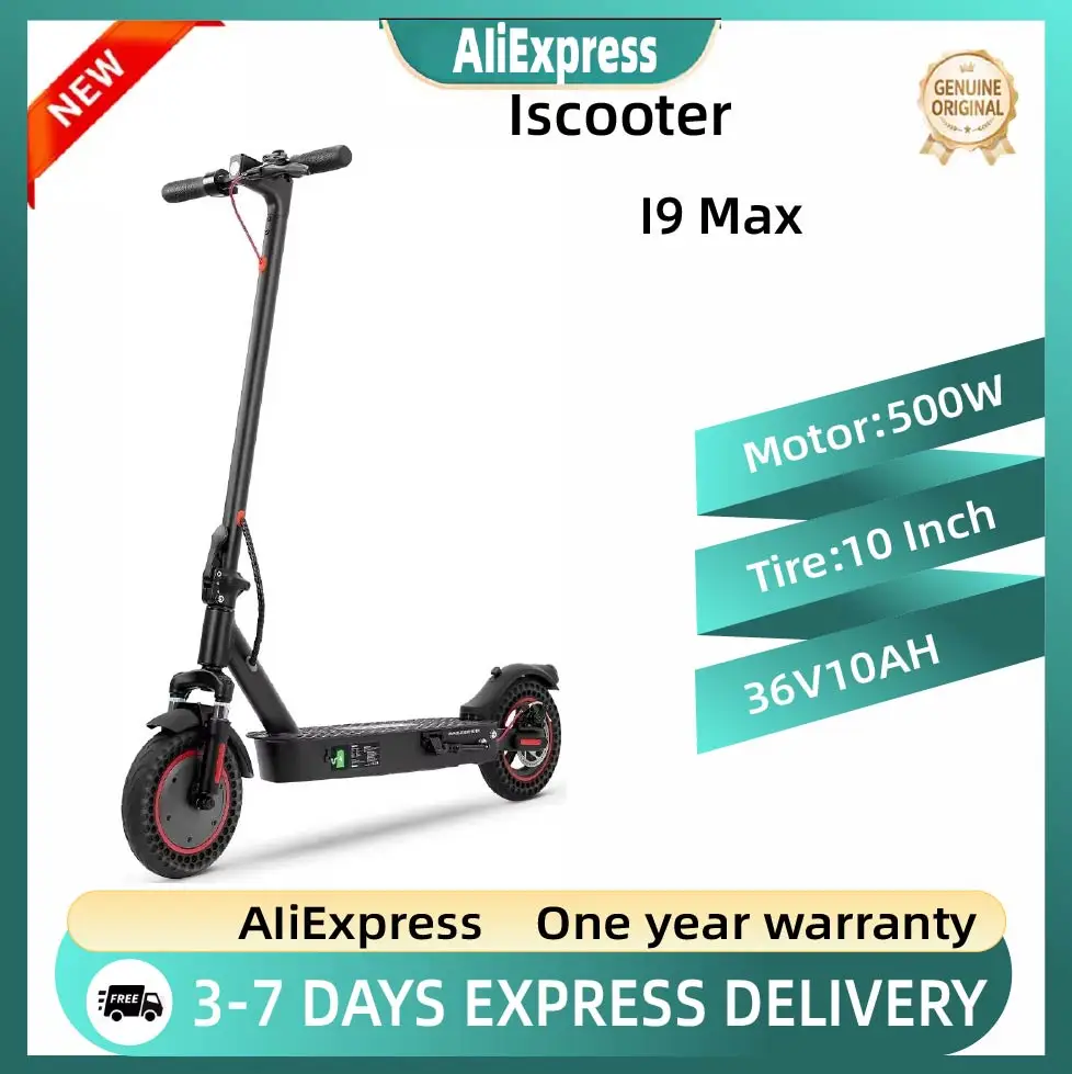 Trottinette électrique ISCOOTER I9 Max, moteur 500W, trottinette électrique tout-terrain, 10 pouces, trottinette électrique pour trajets urbains
