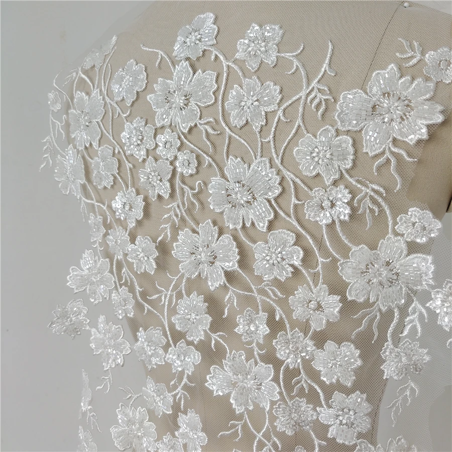 New Heavy Industry Wedding Dress Dress Window Door Curtain Mesh Embroidery Nail Bead Lace Fabric Flower Tablecloth Background