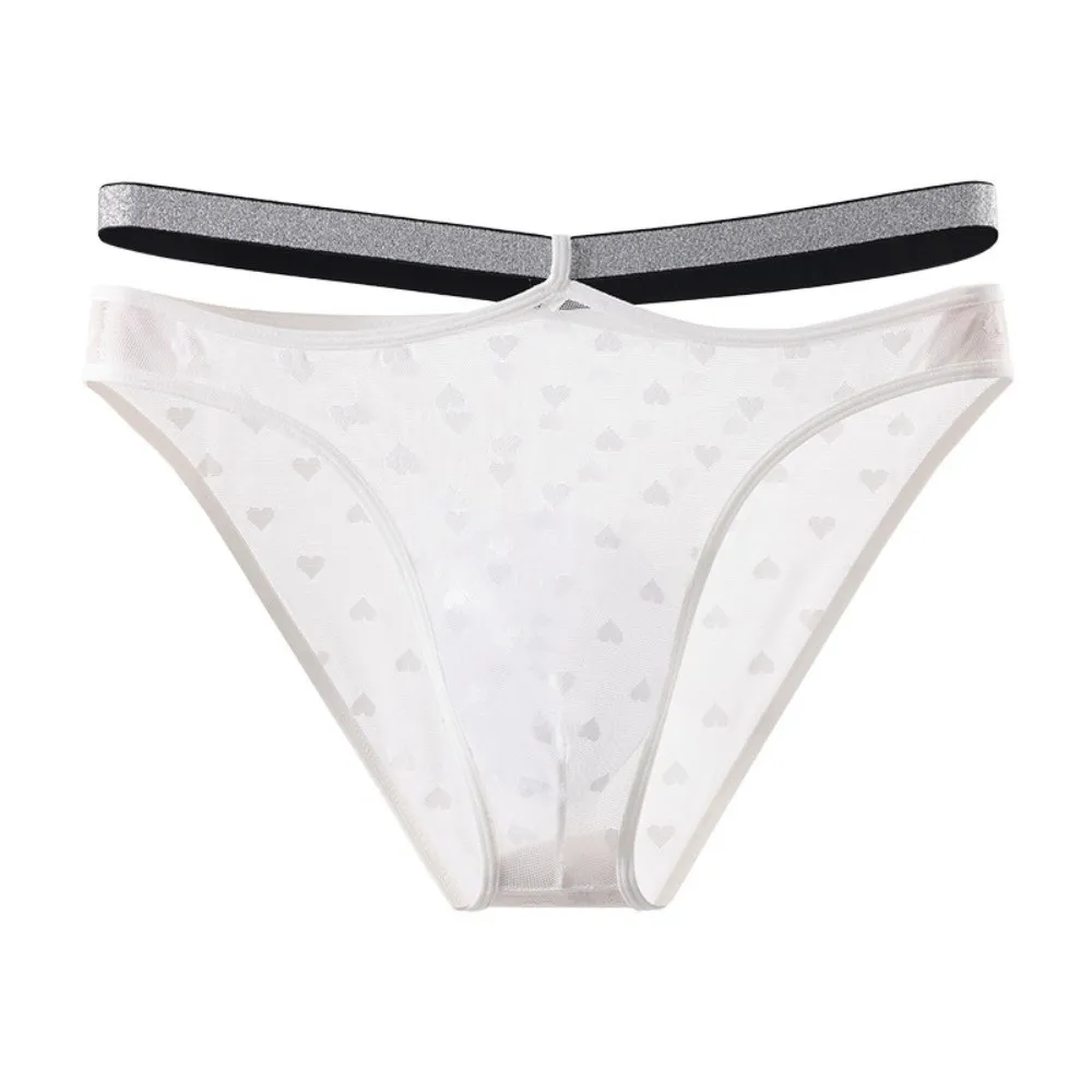 Underpants Lingerie Men's Triangle Panties Mid Waist Love Heart Men Thin Briefs Breathable Large Size Transparent Briefs Male