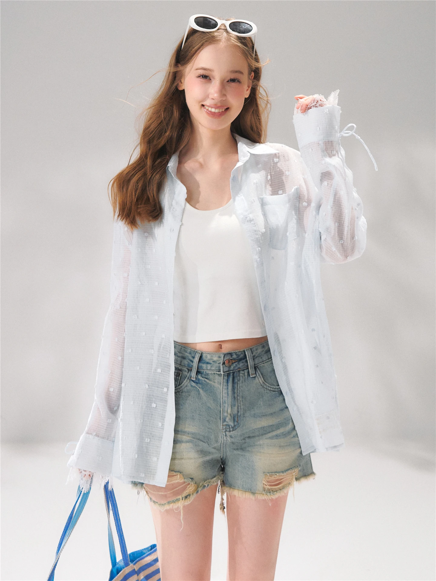 

Женская тонкая рубашка AsGony с длинным рукавом, кружевными вставками и защитой от солнца, открытый кардиган, топ с дизайном в горошек, модный и стильный.