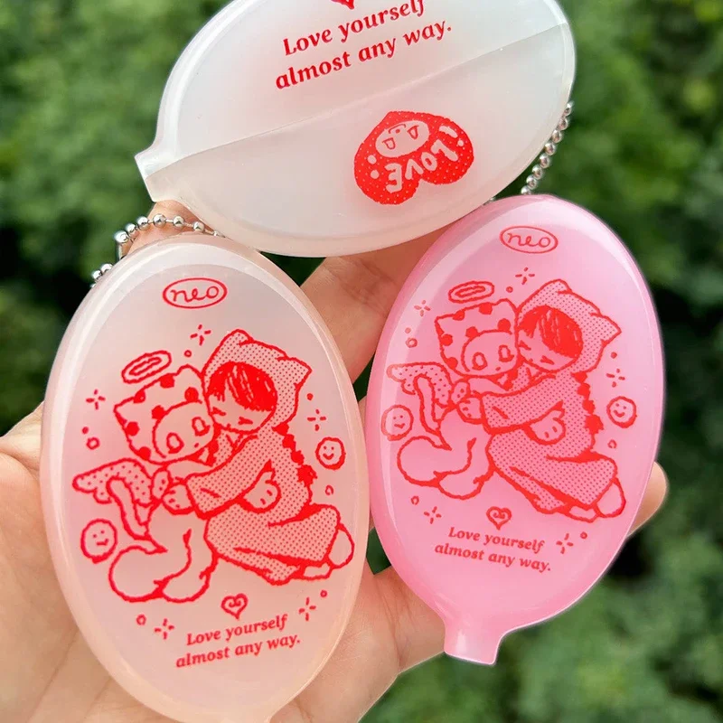 Angel Pendant Keychain Harajuku Transparent Oval Earphone Storage Bag Portable Data Line Organizer Pouch Fashion Gift