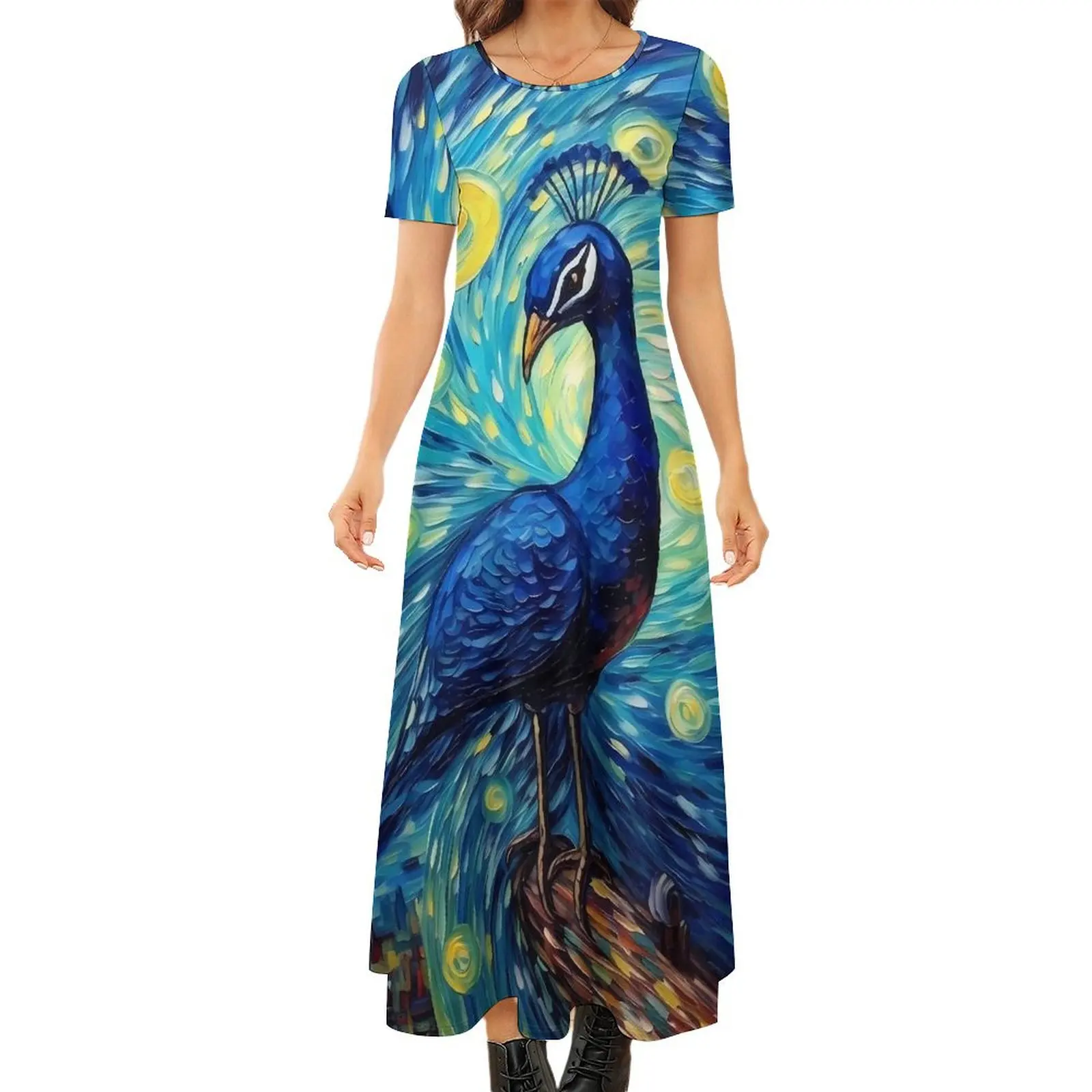 Fantasy Painting About Peacock Dress  Street Wear Boho Beach Long Dresses Women Elegant Maxi Dress Birthday Present