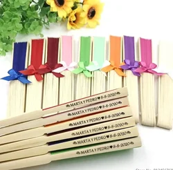 20/30 Pieces Custom Wedding Silk Fabric Fan with Ribbon Custom Print Name and Date Hand Folding Fan