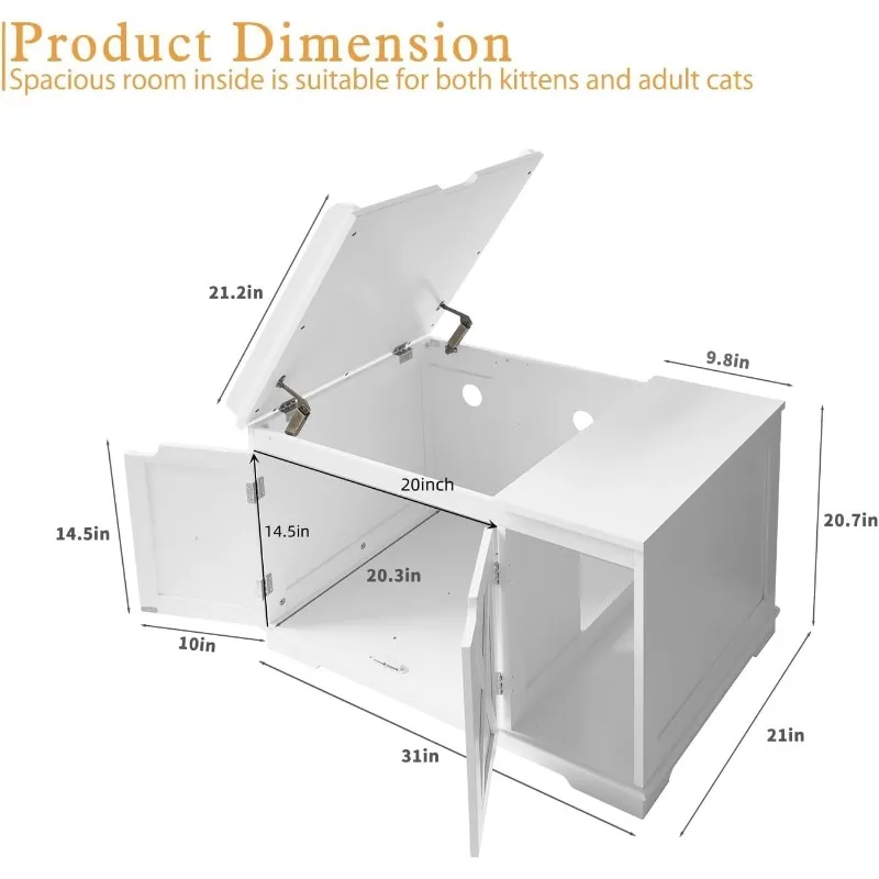 Flip Top กล่องครอกแมว Enclosure ครอบคลุมกล่องครอกซ่อนเฟอร์นิเจอร์ไม้แมวห้องน้ําตู้สําหรับ Kitty ขนาดกลางและขนาดใหญ่
