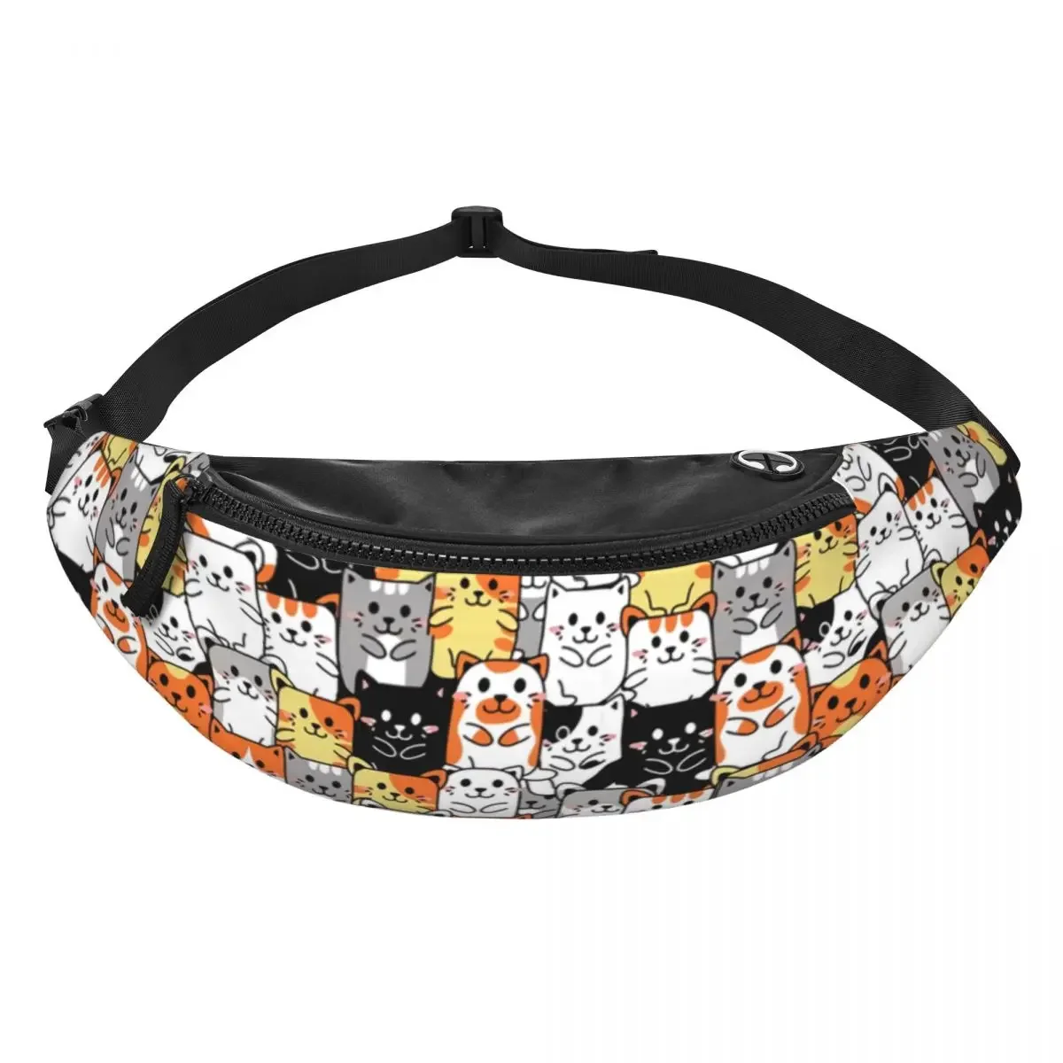 Sac banane à motif de chat de chaton mignon pour hommes et femmes, sac de taille à bandoulière personnalisé, animaux de dessin animé, voyage, téléphone, poudres d'argent