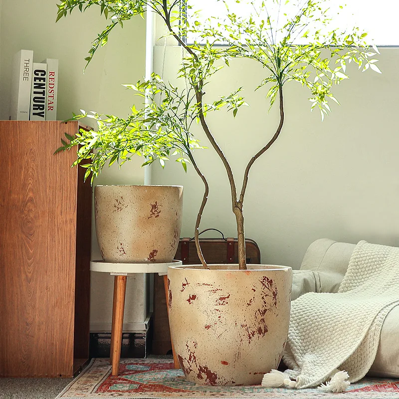 Creative Nordic simple floor-to-ceiling magnesium mud flower pot large diameter thickened durable breathable balcony indoor livi
