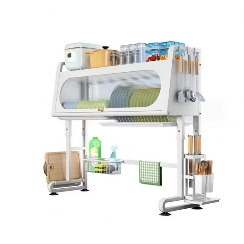 

Органайзер для кухонной раковины с откидной дверцей, подставка для посуды, регулируемая, пылезащитная