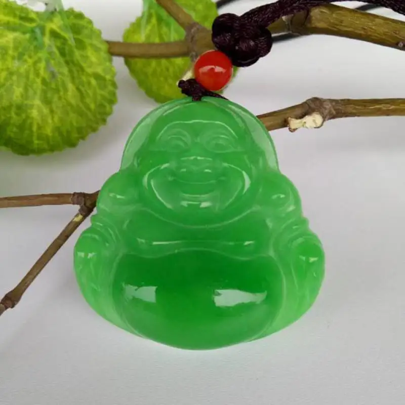 

Натуральный Мьянманский жадеит, зеленый нефрит, ожерелье Будды для мужчин и женщин, ювелирные изделия, натуральный класс A, ожерелье с подвеской в виде Будды из бирманского нефрита