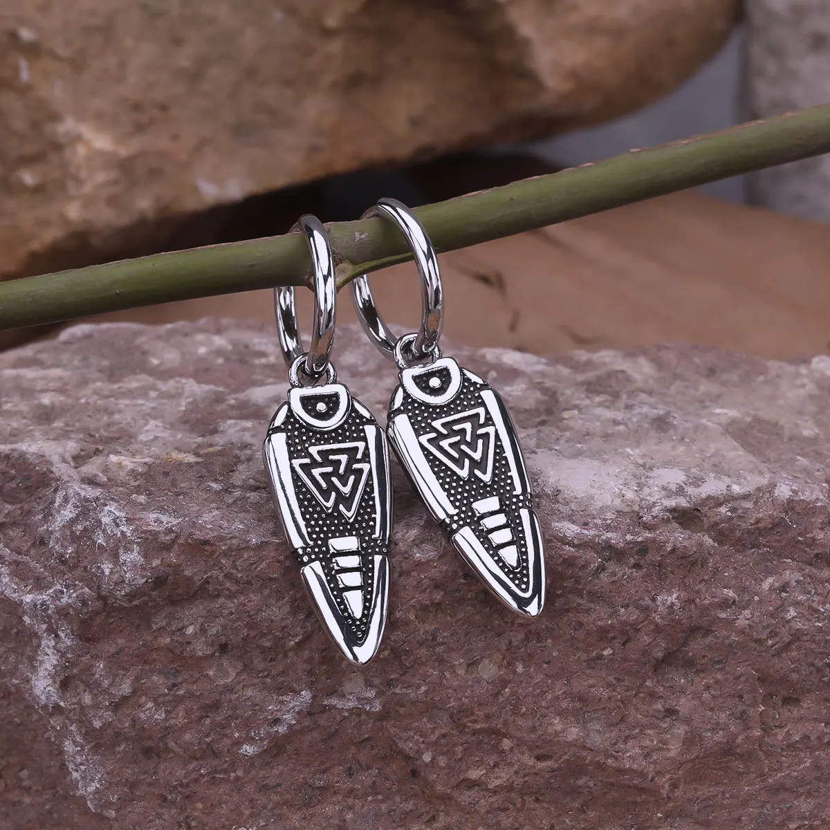 Scandinavian Warrior Weapon Spear Drop Earrings Nordic Vikings Celtic Knot Rune Amulet Stainless Steel Dangle Earring Jewelry