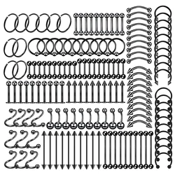 150PC Surgical Steel Body Piercing Jewelry Lot Bulk Nose Ring Tongue Bar Lot Eyebrow Labret Piercing Set Horseshoe Ring Lot Pack