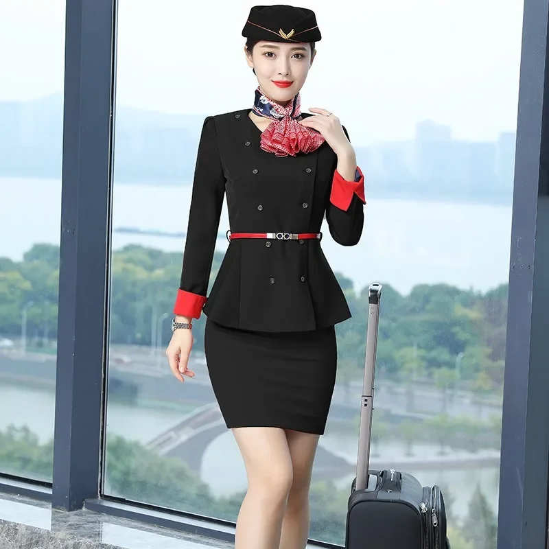 زي مضيفة طيران جديد تنورة احترافية لخبير التجميل في استوديو فندق مكتب الاستقبال قسم المبيعات بدلة بأكمام كاملة #2