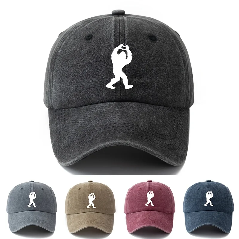 

A Men'S Printed Love Heart Ape Man Pattern Baseball Cap Animal Gorilla Curved Brim Hat Adjustable Size Unisex Duck Tongue Hat Su