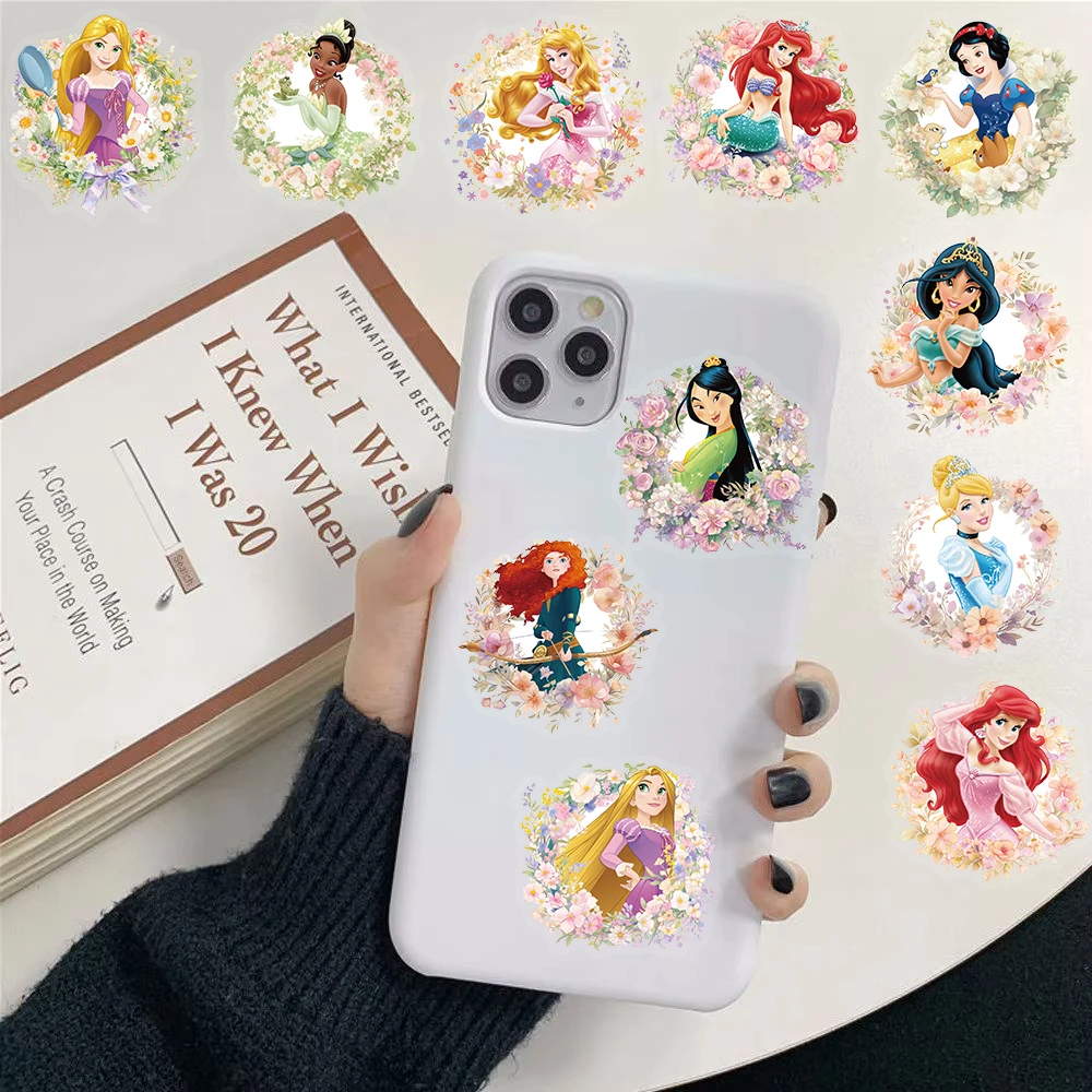 50 Uds. De pegatinas transparentes de princesa de Disney, regalo para el salón, monopatín, papelería, portátil, equipaje, monopatín, arte, dormitorio comunitario