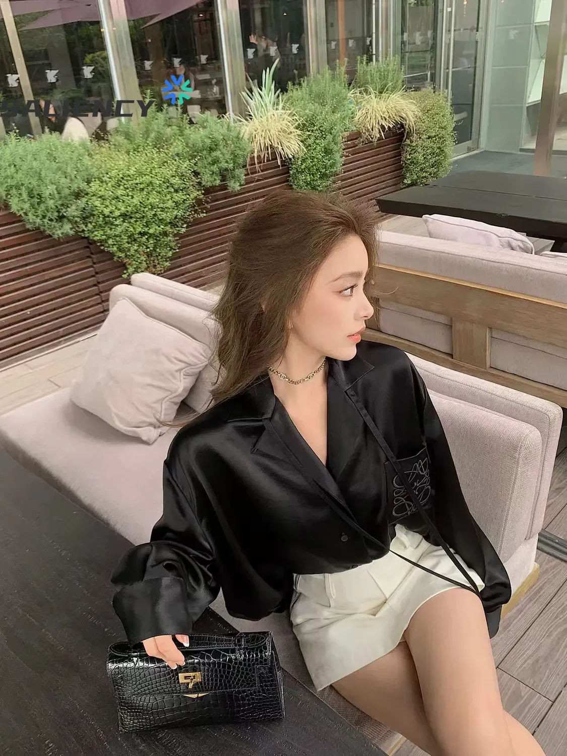 

Imitation Acetic Acid Satin Smooth Gloss 18,000 Stitch Embroidered Shirt Women's Spring Summer Long Sleeve Top Clothing Designer