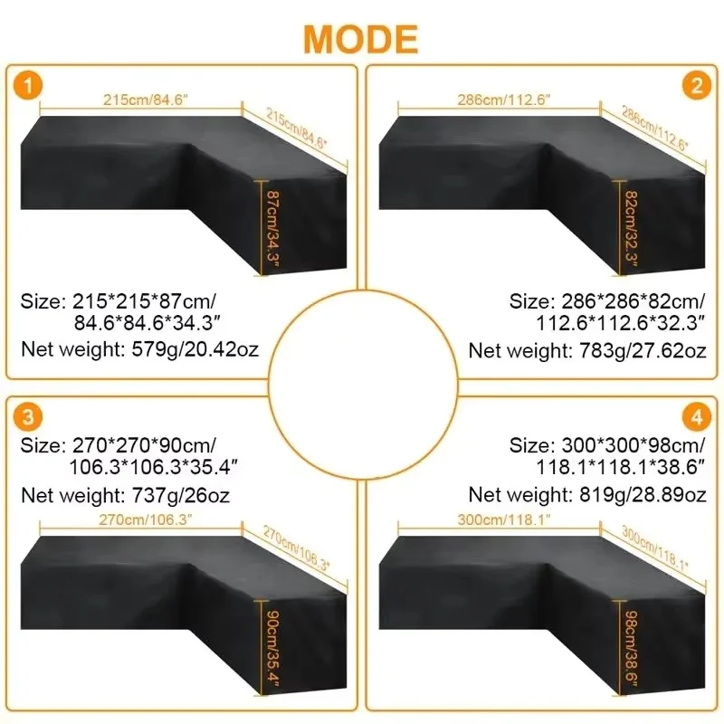 غطاء أريكة مقطعي على شكل حرف V من قماش أكسفورد المقاوم للماء شديد التحمل مع غلاف كامل وإغلاق برباط