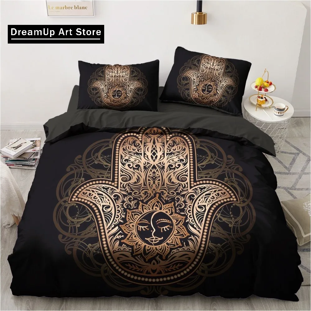 3D Print Black Gold Buddha Bedding Set Cute Quilt Cover Bed Cover With Pillowcase Twin Single Queen King Size Boys Adult