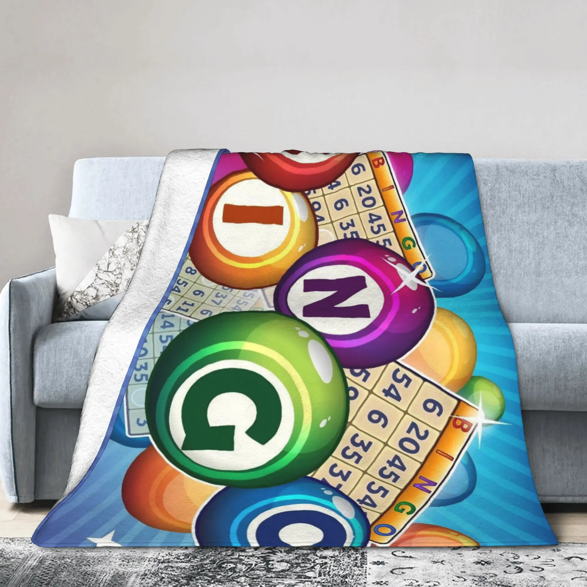 Bingo Balls Paper Game Blankets  Flannel Bedding Throw Blanket Bedroom Sofa Printed Decoration Multi-function