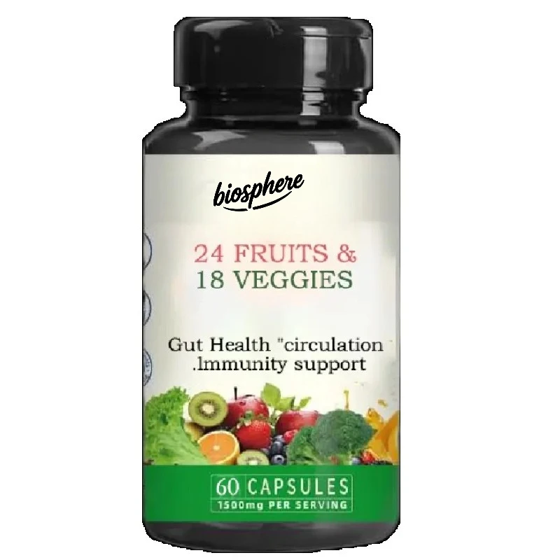 

Gut Health Probiotic Capsules contain 24 types of fruits, 18 types of vegetables and herbs, providing antioxidant support