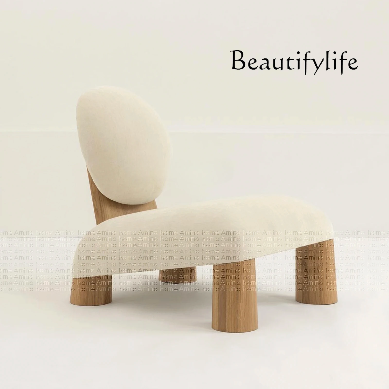 

Single Solid Wood Sofa Chair Designer Retro Fabric Leisure Chair Living Room Log Lazy Bone Chair