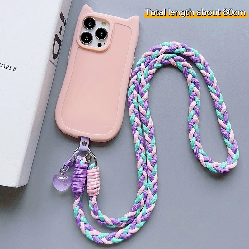 1PC Colorful Anti-lost Braided Phone Lanyard Fashion Crossbody Braided Woven Phone Strap Detachable Crossbody Phone Hanging Rope