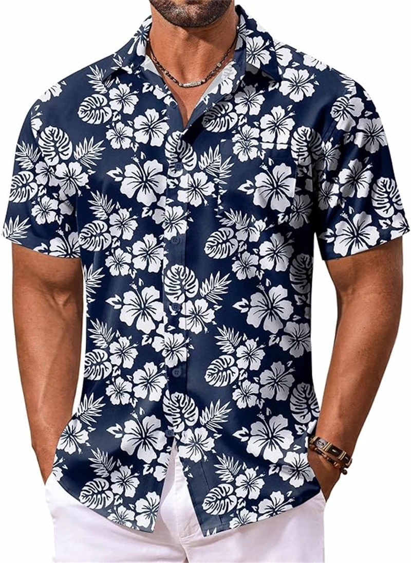 

Vintage Mens Casual Hawaiian Floral Shirts 3D Full Print Short Sleeve Button Down Tropical Beach Shirts For Men Daily Wear Tops