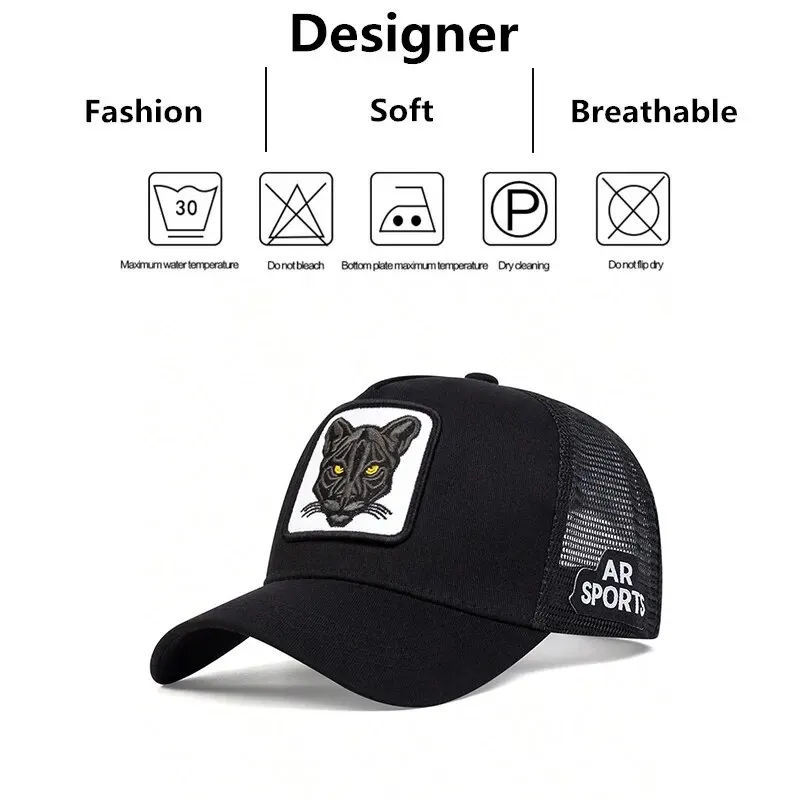 Unisex Cat Embroidery Baseball Net Caps Spring Summer Outdoor Regulowane czapki z filtrem przeciwsłonecznym