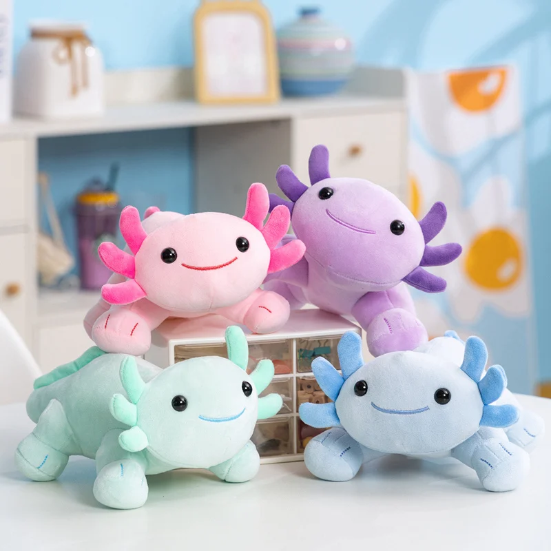 23cm Kawaii Colorful Newt Plush Toy Stuffed Cute Axolotl Salamander Fuzzy Plush Dinosaur Appeasing Long Pillow Cushion Kids Gift