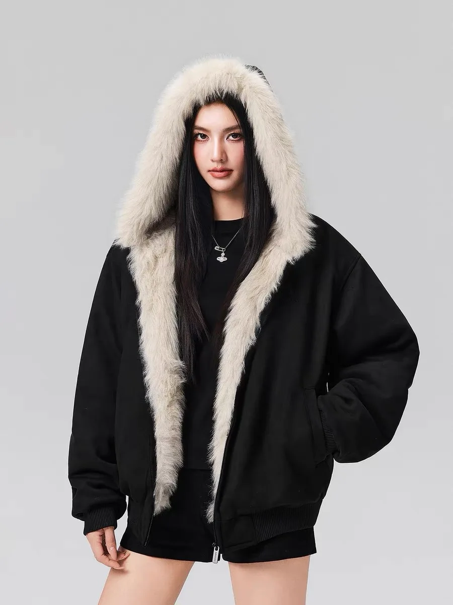 

Acho осень-зима замшевая теплая мужская толстовка с меховым воротником American Sle тяжелая ветрозащитная хлопковая куртка молодежная повседневная толстовка