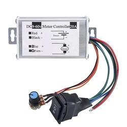 DC Motor Speed Controller 9-60V Forward/Reverse High Power PWM Control Switch Motor Speed Regulator DC 12V 24V 36V 48V 60V 20A