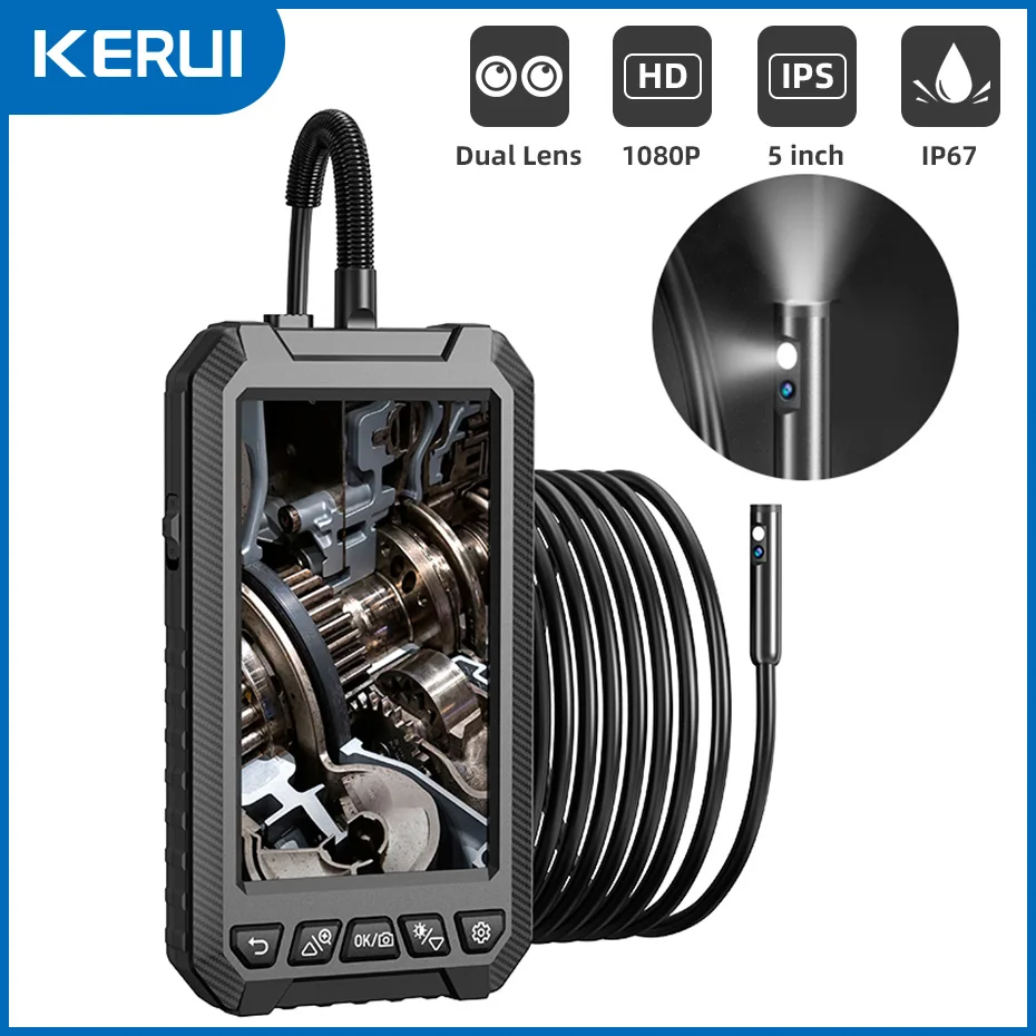 

Dual Lens Piping Endoscopy Camera Micro Camera Sewer Industrial Endoscope Pipeline Borescope Waterproof for Car Repair 2600mAh