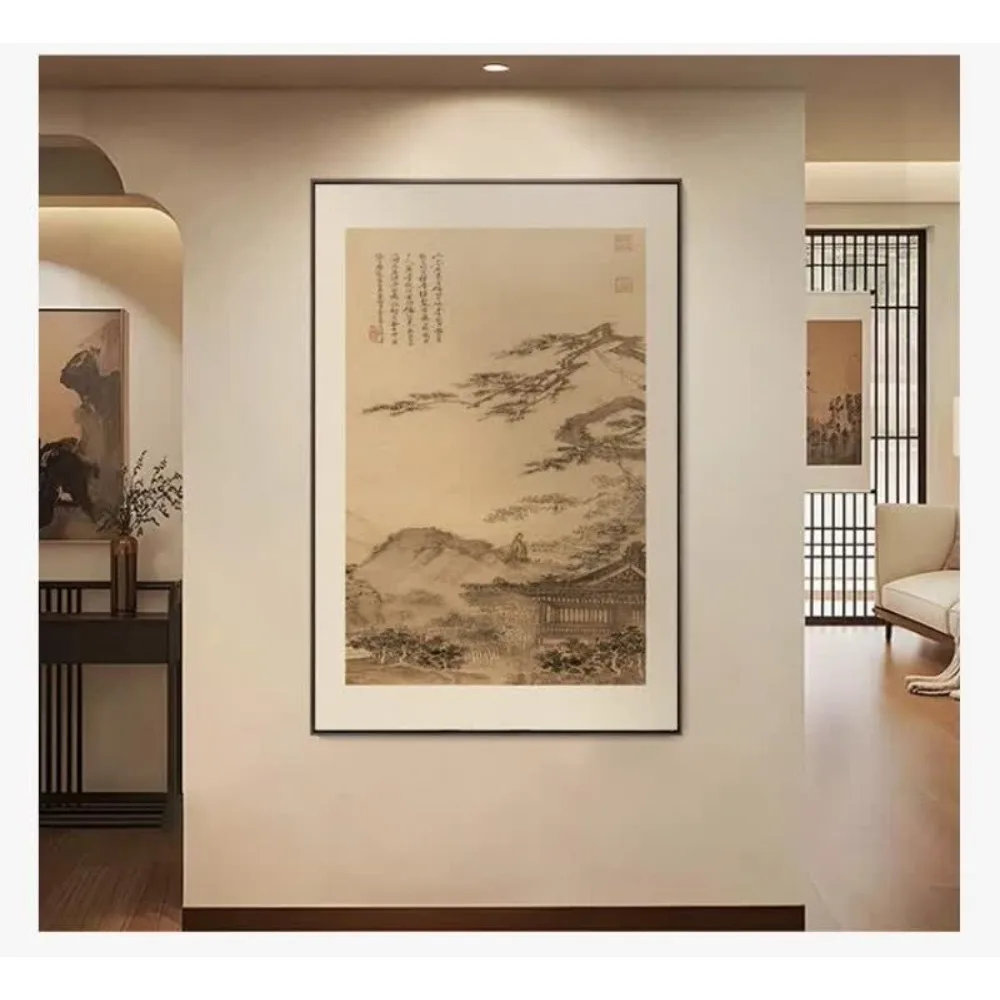 Luxury Song Aesthetic Wall Art Crystal Glaze Texture Painting Oriental Landscape & Gourd Canvas Modern Zen Decor for Living Room