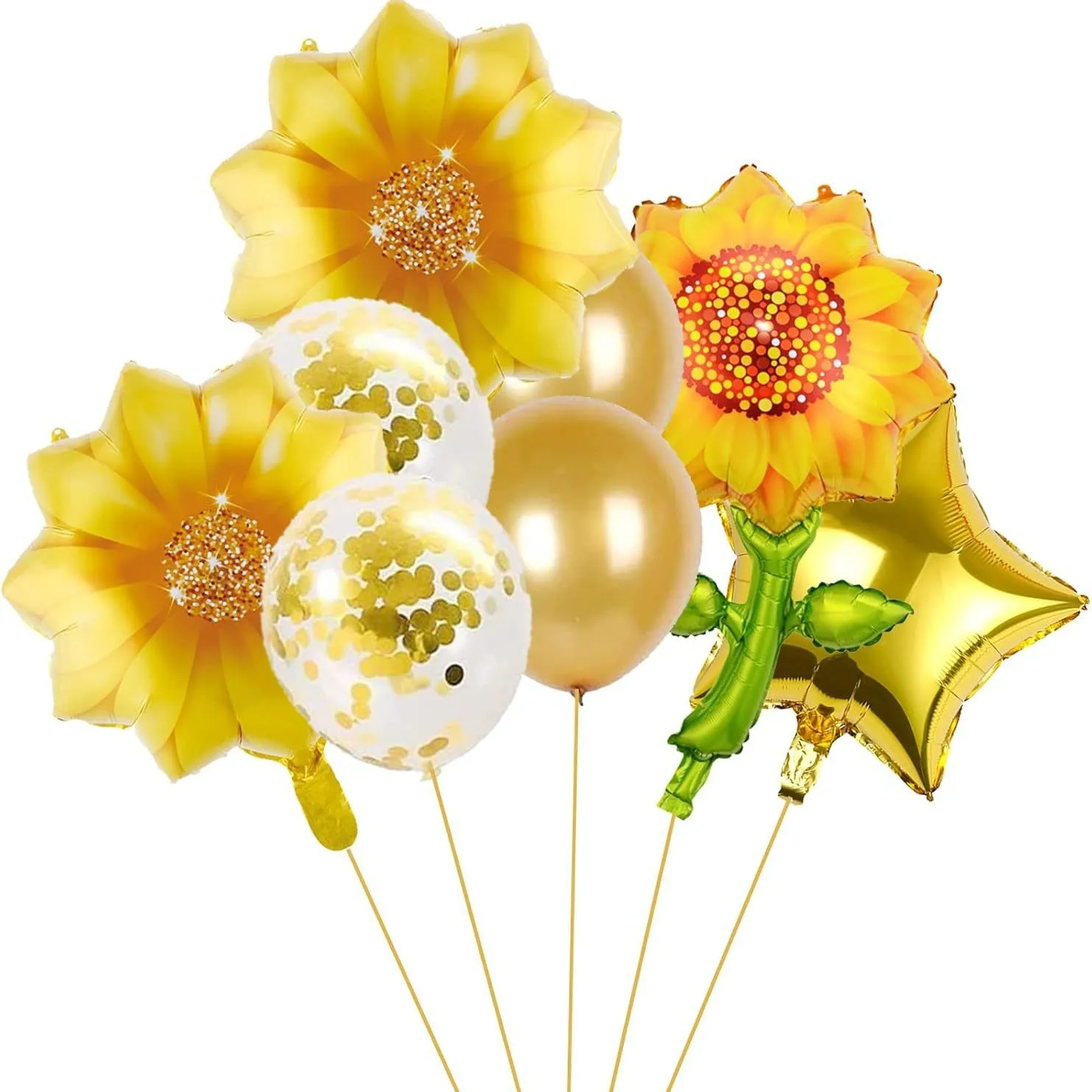 New 8pcs Sunflower Birthday Balloon Set Plant Pentagram Aluminum Film Balloon Sunflower Theme Party Decoration 2025