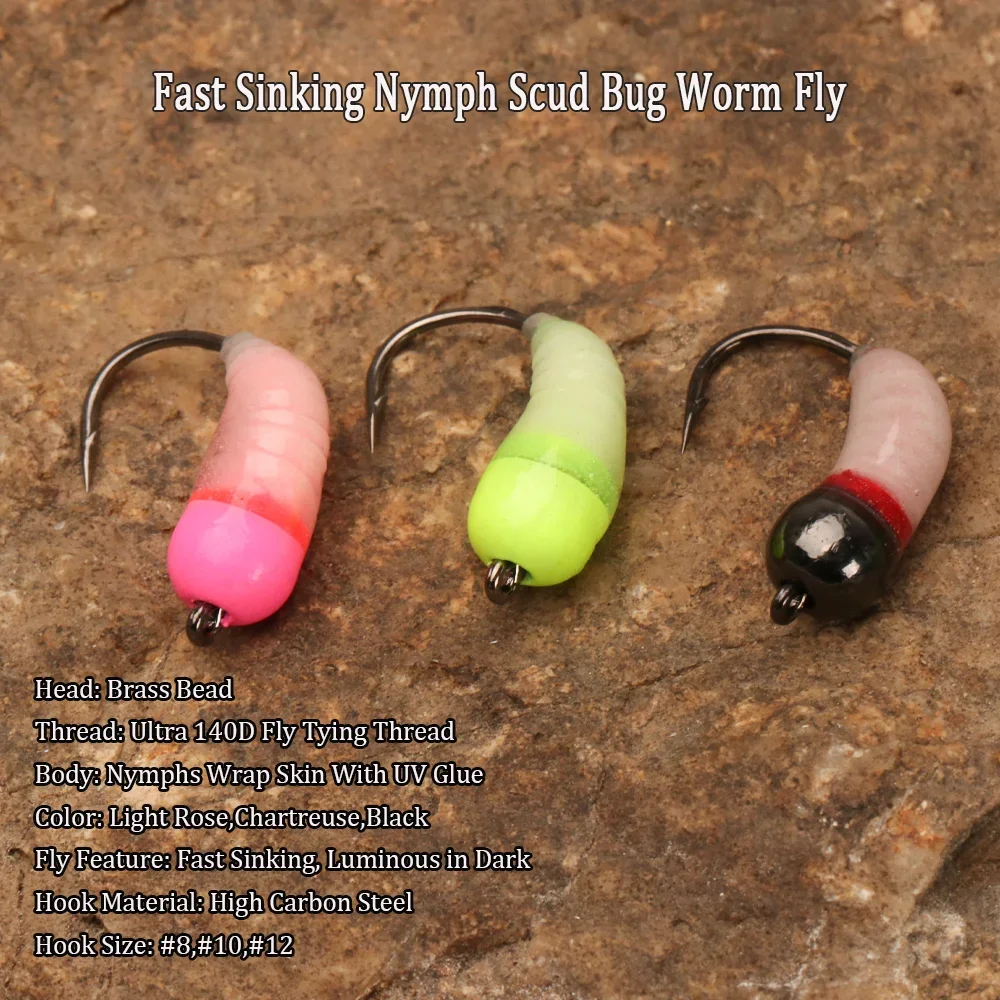 4pcs/6pcs Ice Fishing Brass Bead Head Nymph Scud Bug Worm Fly Caddis Larvae Wet Fly Insect Baits Trout Bass Fishing  Lure Baits