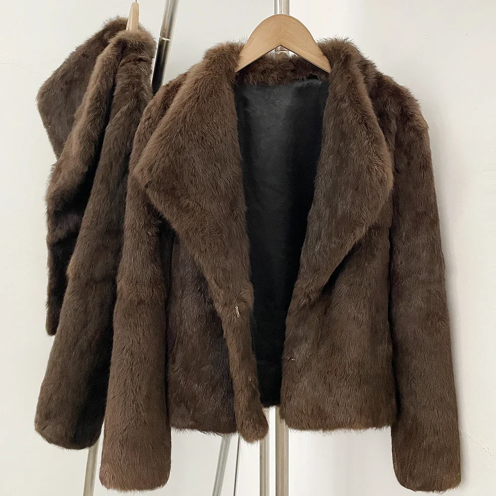 OFTBUY Großer Revers-Kurzmantel aus natürlichem Kaninchenfell, Damenmantel aus echtem Kaninchenfell, luxuriöse, modische, warme Winterkleidung für Damen – Detail 11