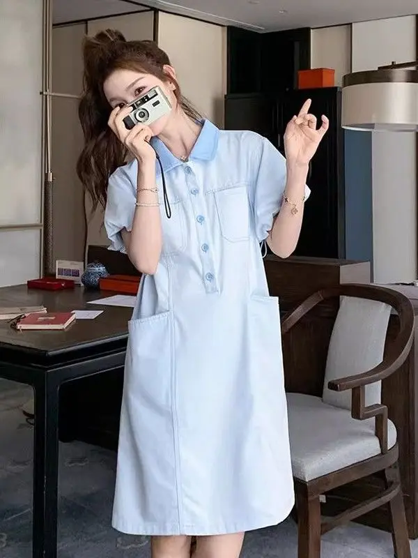 

plus Size Women's Bubble Sleeve Short Sleeve Dress Summer Casual Shirt Dress Mid-Length A-Line Silhouette Comfortable Breathable
