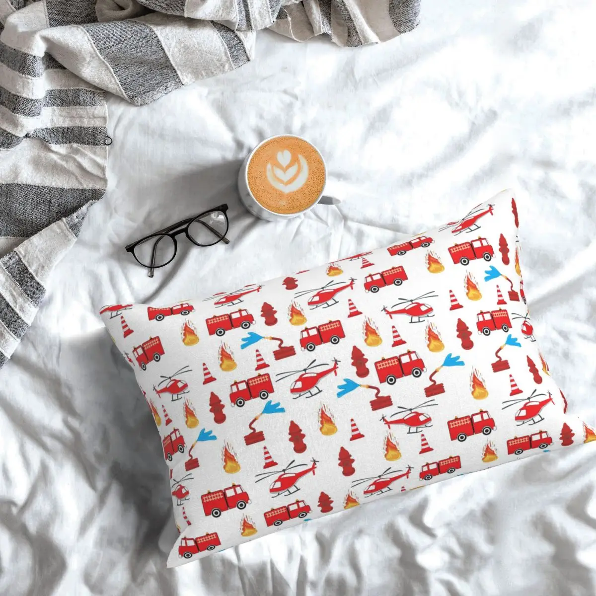 Red Transport Fire Truck Engine Brigade Rectangle Pillowcase Cushion Cover Decorative Bedroom Bed Home Comfort Throw Pillow
