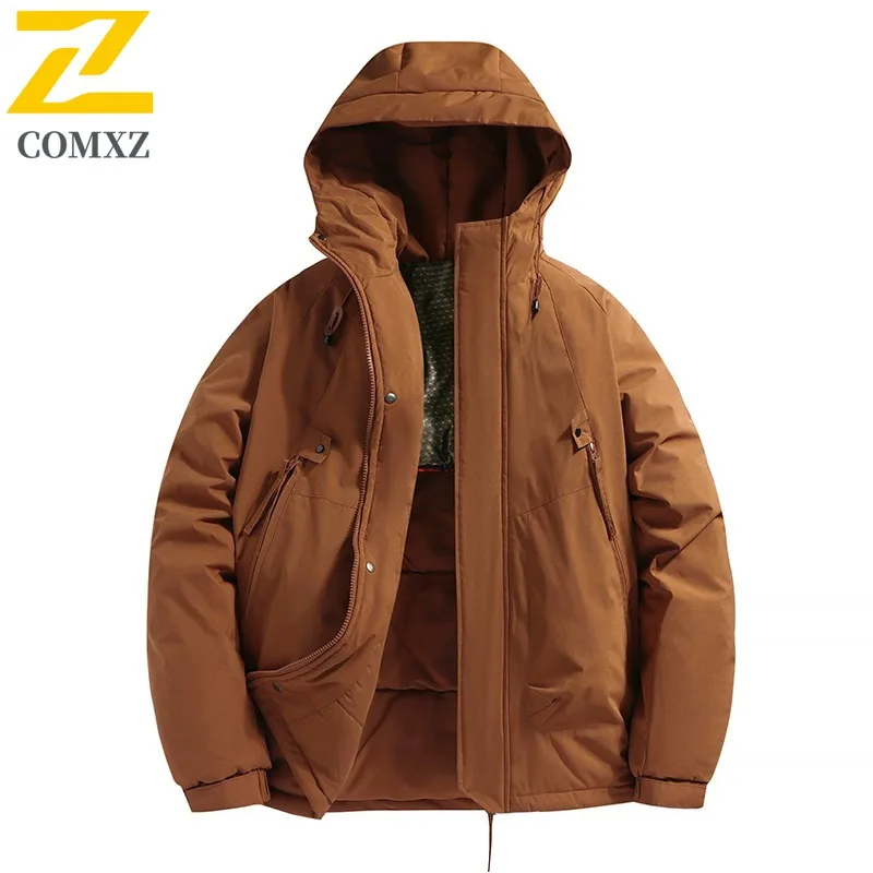 

COMXZ Мужская стеганая куртка Водонепроницаемая теплая толстая уличная стеганая куртка для приключений и катания на лыжах Снежная ветрозащитная морозостойкая зимняя куртка