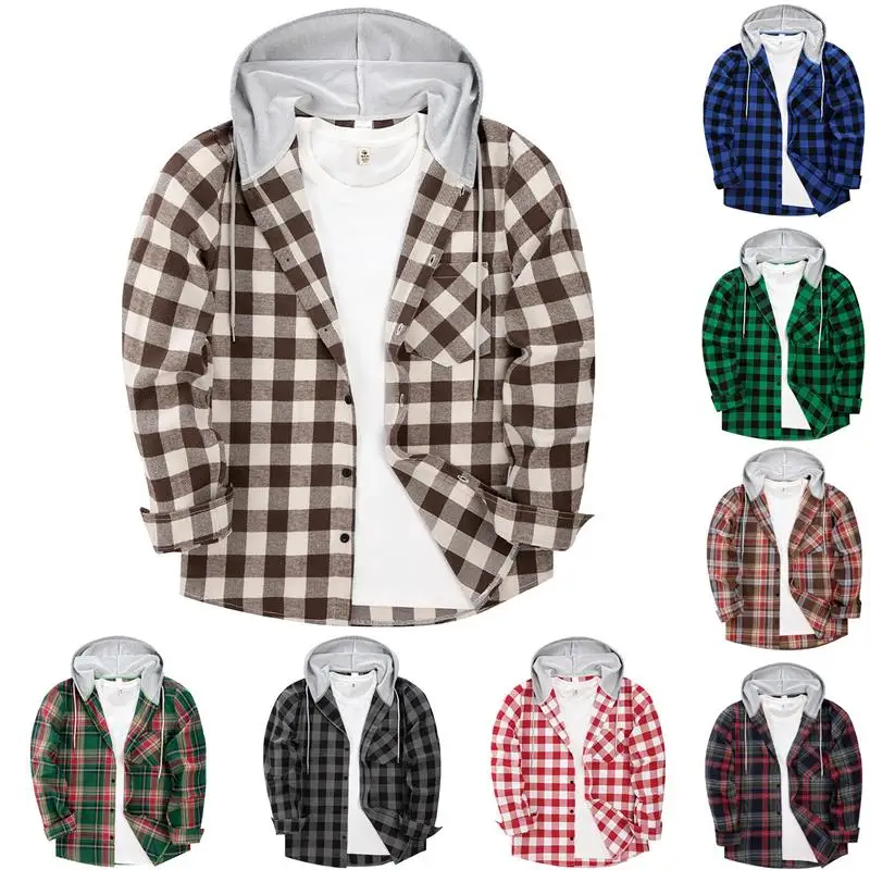 

Мужская свободная повседневная рубашка в клетку с длинным рукавом, осенняя новинка, большие размеры, удобная спортивная рубашка с круглым вырезом из утолщенного фланеля