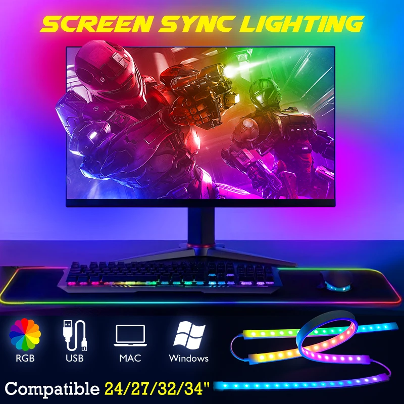 LED inteligentny Ambient PC podświetlenie kontrola aplikacji 4K Monitor komputerowy ekran kolorowy zsynchronizowany lampa klimatyczny wystrój diody