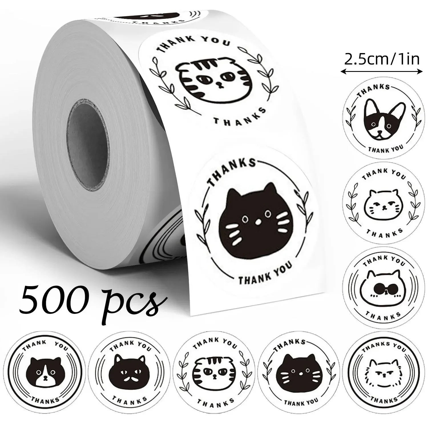 

Cute Cat Dog Thank You Stickers Roll elf-Adhesive Thank You Decorative Stickers for Small Business Packaging Envelopes Gift Wrap