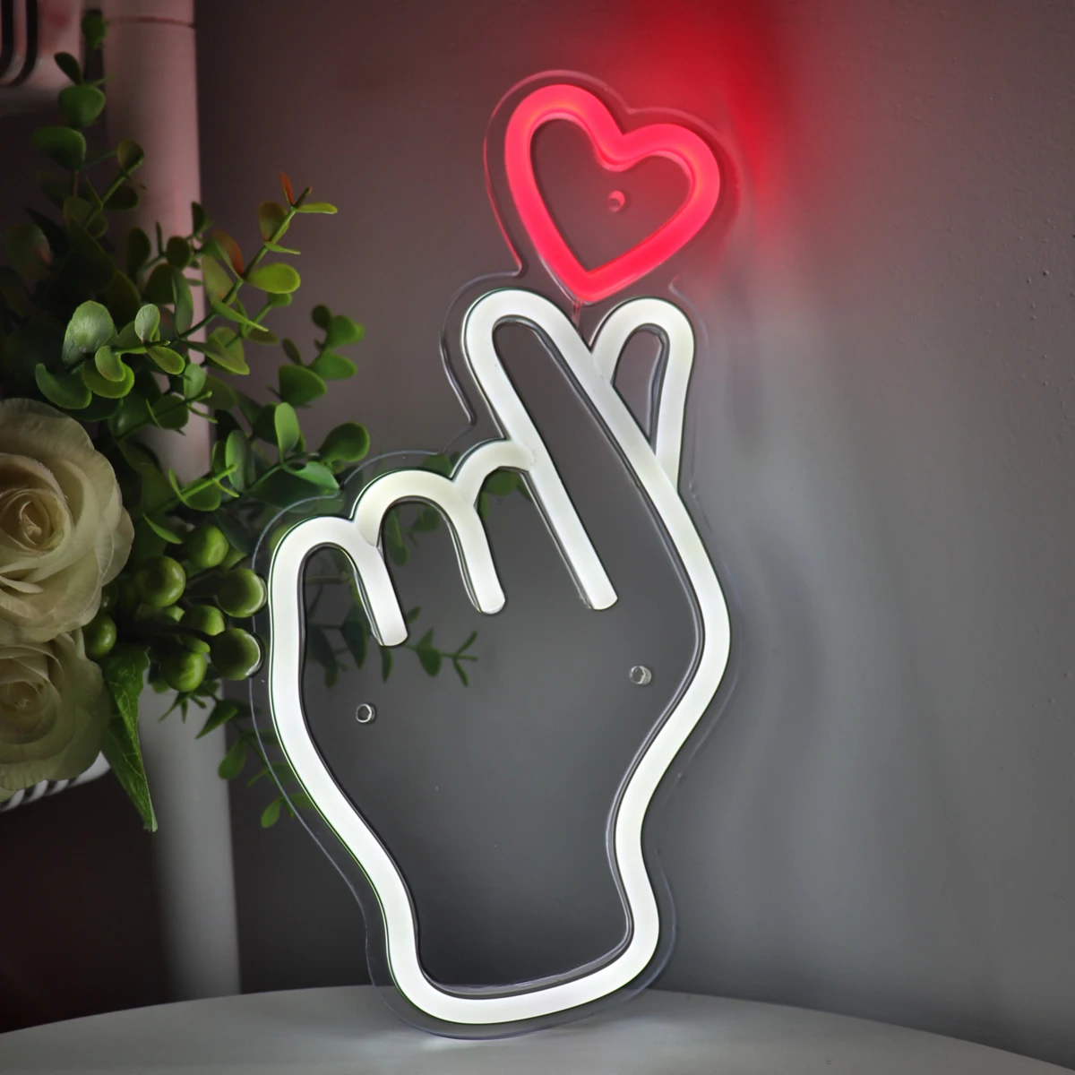 1PC Finger Heart LED Wall Neon Sign 5V USB Powered Night Lamp For BAR Shop Room Party Valentine's Day Decoration 5.63''*11.14''