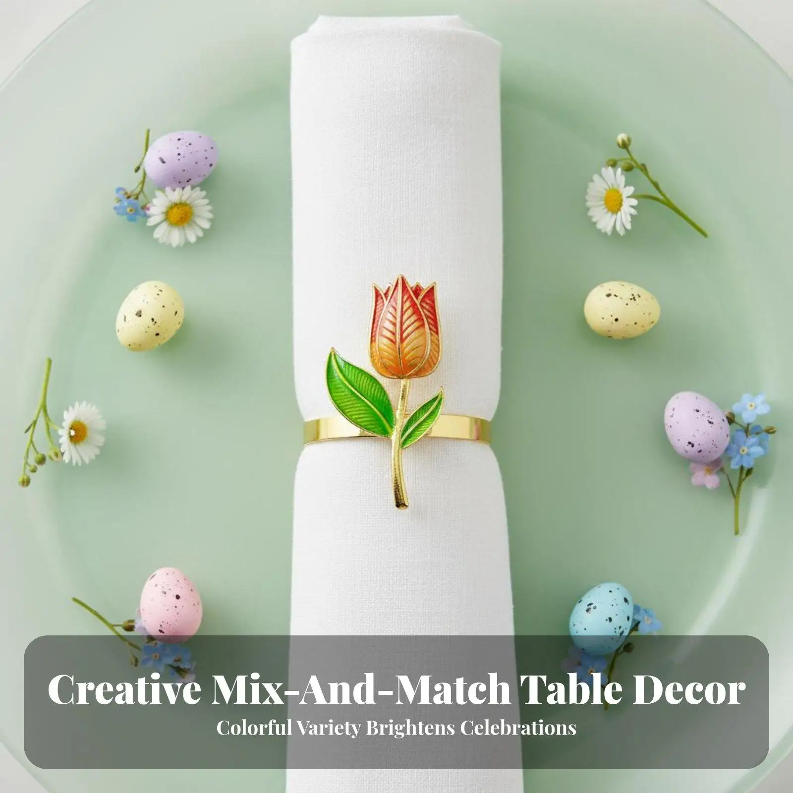 Festive Easter Bunny Napkin Rings Set of 4 Metal Gold Enamel Table Accessories for Holiday Party Banquet Dining Decor