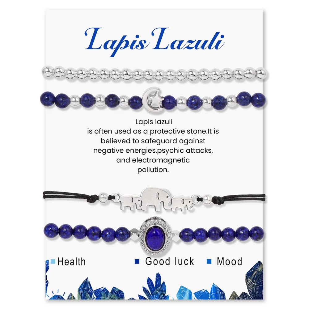 4 قطعة/المجموعة اللابرادوريت الخرز سوار الحجر الطبيعي الفضة اللون الفيل سحر حبل سلسلة أساور مجموعة للنساء الرجال المجوهرات