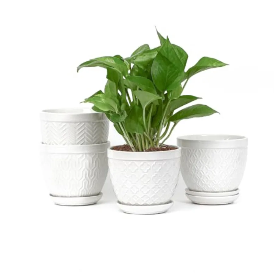 

Керамические горшки для комнатных растений Sureasy - Цветочные горшки с дренажным отверстием и поддоном, рельефные кашпо для суккулентов и орхидей