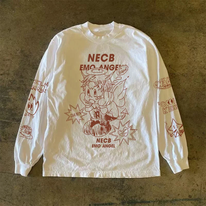 Heavyweight 310g Pure Cotton Long Sleeve T-Shirt Streetwear Versatile Retro American Style for Teen Boys And Girls